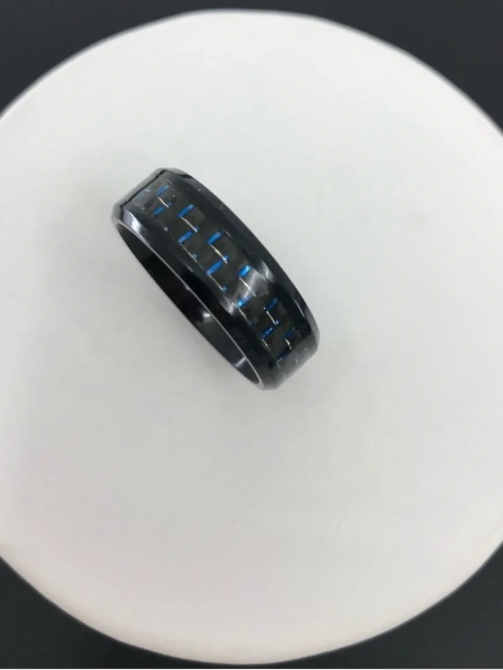 Black Ring with Blue Carbon Fiber Inlay